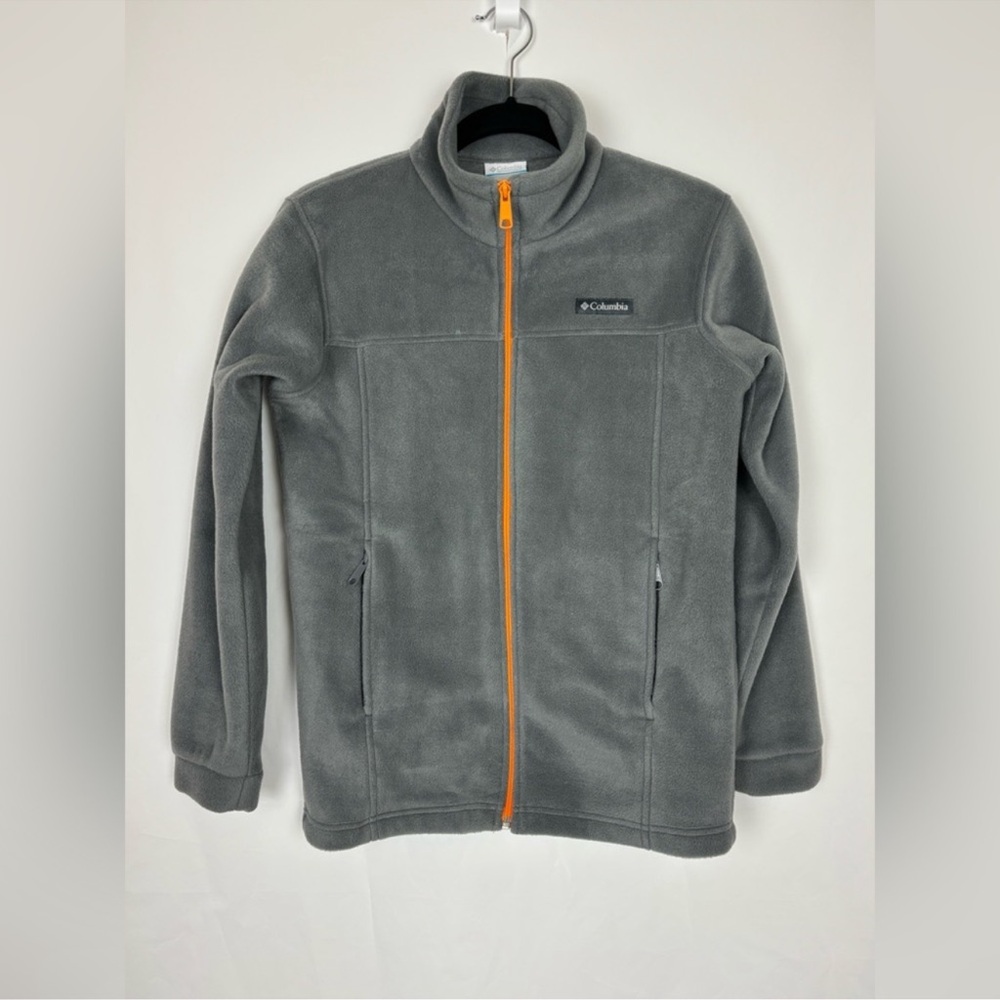 Columbia Fleece full zip Womens Size Large Gray with Orange trim & front Pockets